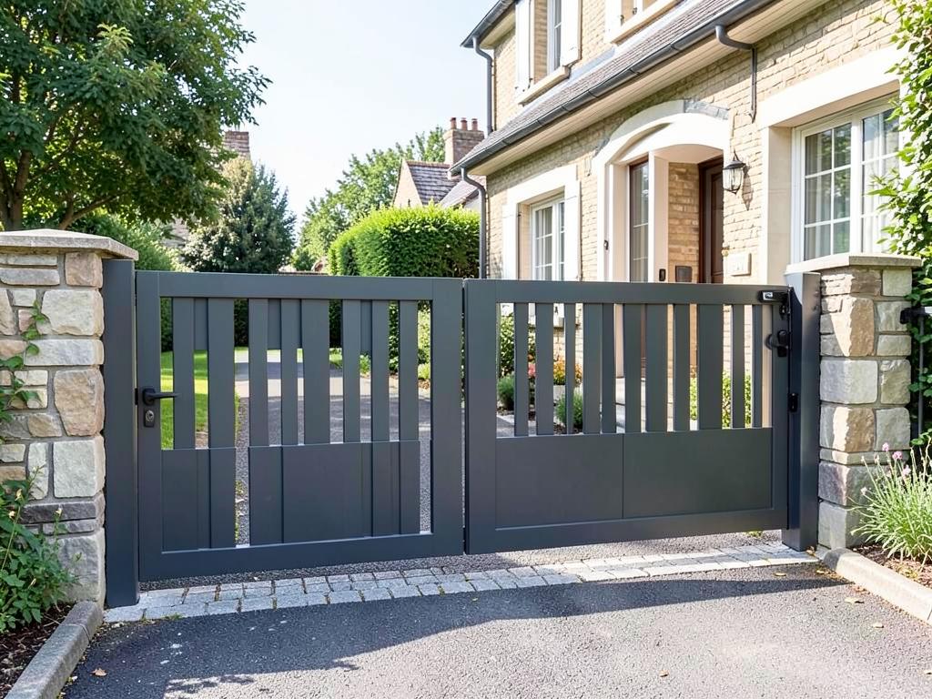 Portail coulissant en acier gris installé devant une maison à Sannois
